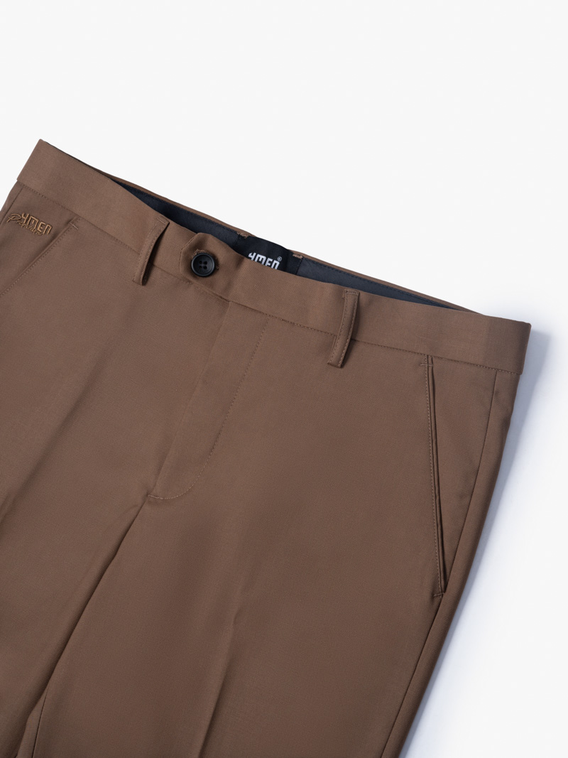 Quần Tây Trơn Vải Rayon Ít Nhăn Thêu 4MEN Premium Form Slimfit QT031 Màu Nâu