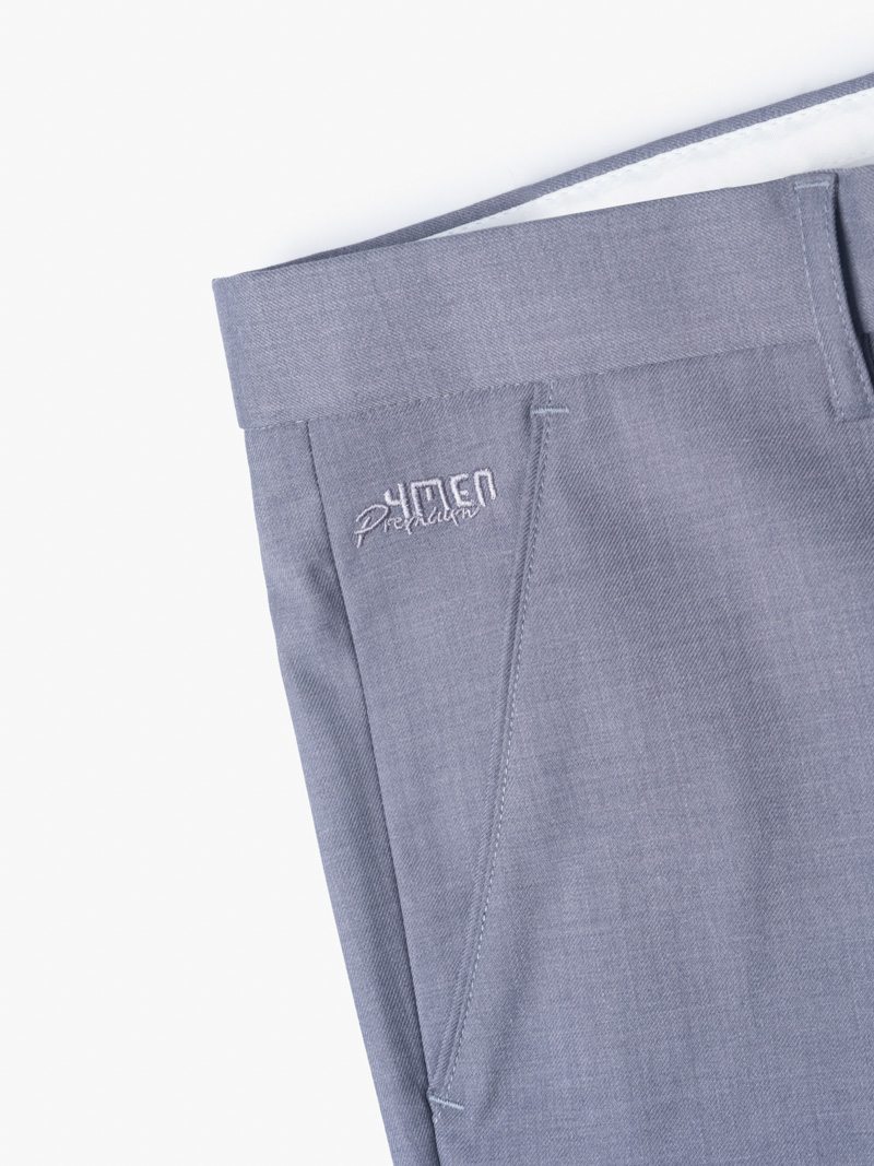 Quần Tây Trơn Vải Rayon Ít Nhăn Thêu 4MEN Premium Form Slimfit QT031 Màu Xám Trắng