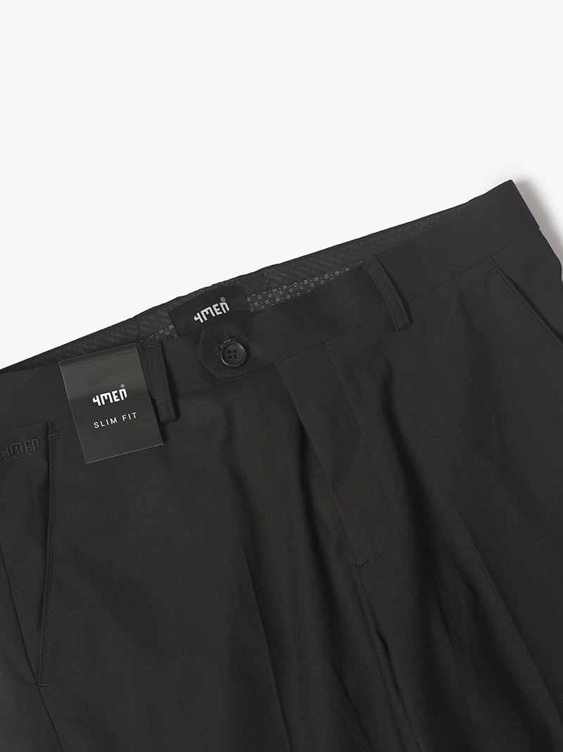 Quần Tây Trơn Vải Rayon Ít Nhăn Thêu 4MEN Premium Form Slimfit QT031 Màu Đen