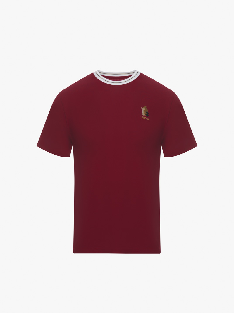 Áo Thun Thêu Still Life Bo Cổ Kiểu Form Slimfit AT143 Màu Đỏ