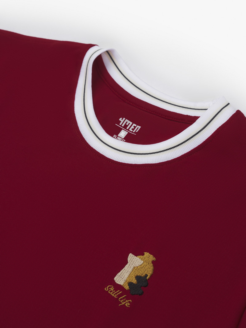 Áo Thun Thêu Still Life Bo Cổ Kiểu Form Slimfit AT143 Màu Đỏ