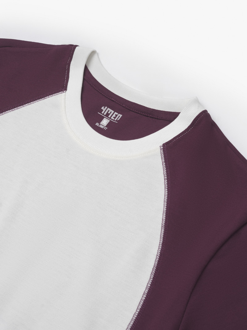 Áo Thun Rã Phối May Tag Form Slimfit AT144 Màu Đỏ Mận