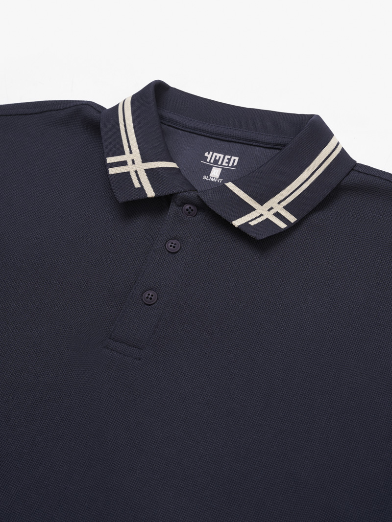 Áo Polo Tổ Ong Phối Bo Dệt Kiểu Form Slimfit PO124 Màu Xanh Đen