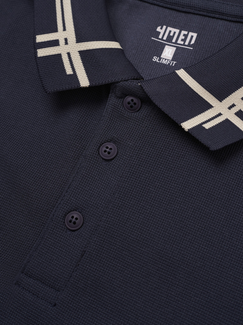 Áo Polo Tổ Ong Phối Bo Dệt Kiểu Form Slimfit PO124 Màu Xanh Đen