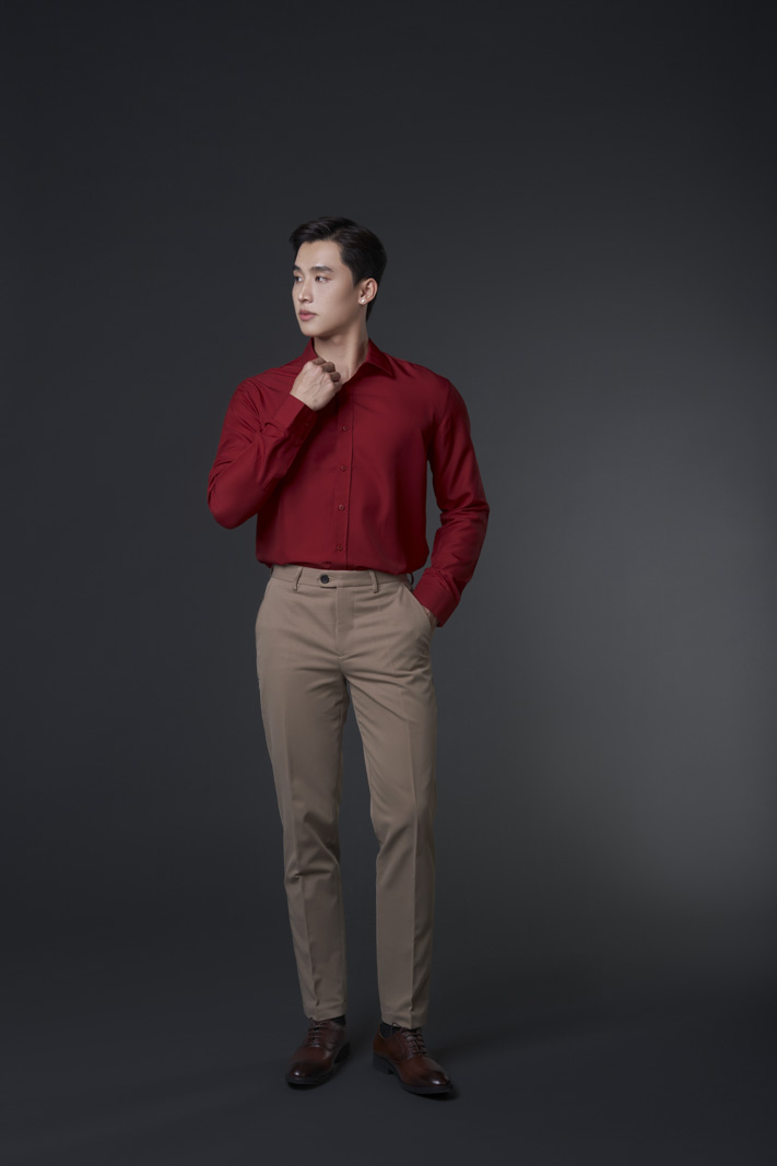 Áo Sơ Mi Trơn Tay Dài SM088 Màu Đỏ Đô