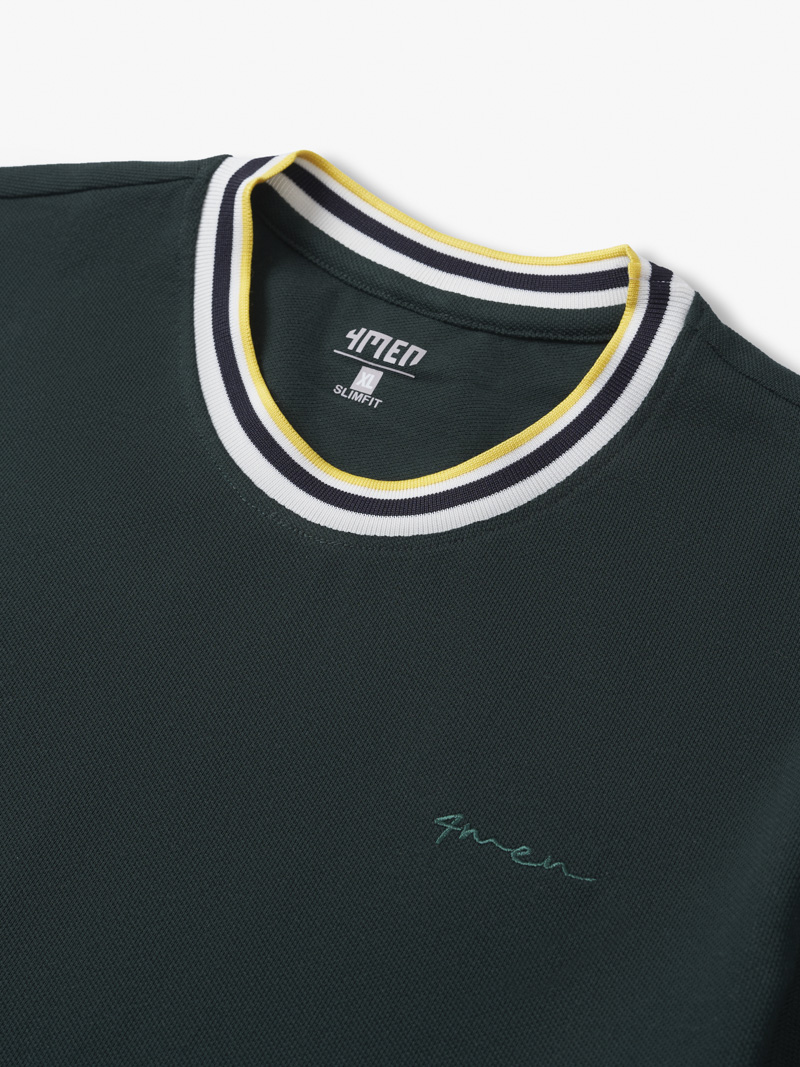 Áo Thun Phối Bo Dệt Sọc Form Slimfit AT145 Màu Xanh Cổ Vịt