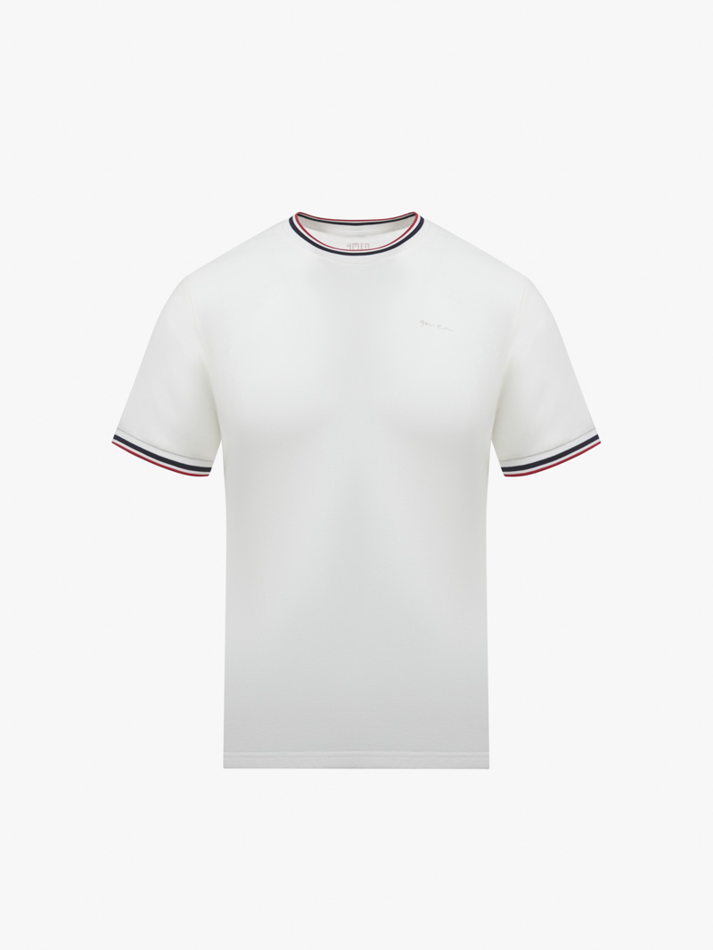 Áo Thun Phối Bo Dệt Sọc Form Slimfit AT145 Màu Trắng