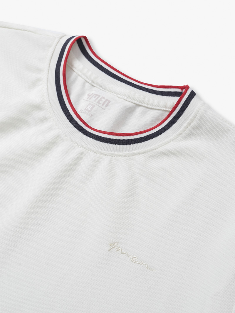 Áo Thun Phối Bo Dệt Sọc Form Slimfit AT145 Màu Trắng