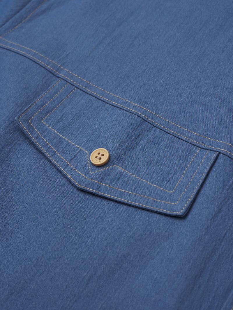 Áo Sơ Mi Denim Cổ Button-Down Ép Chữ Nổi Lưng Form Loose SM150 Màu Xanh Biển Đậm