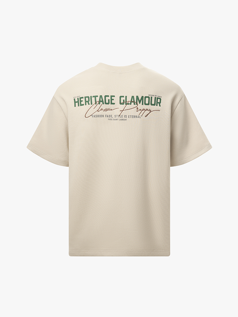 Áo Thun In Thêu Heritage Sau Lưng Form Loose AT157 Màu Be