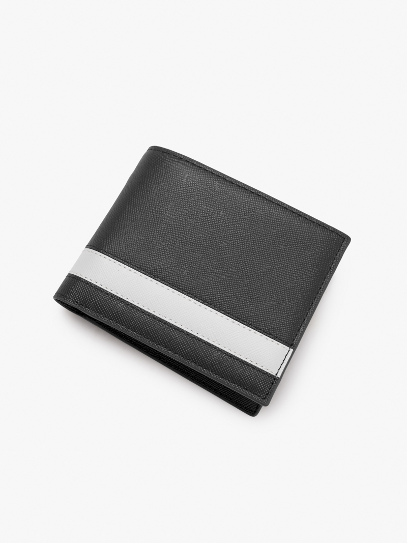 Ví Da Saffiano Phối Sọc BV048 Màu Đen