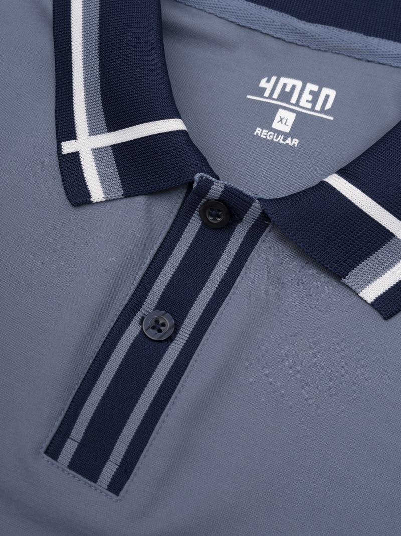 Áo Polo Rayon In Logo Tròn 4M Form Regular PO160 Màu Xanh Đá