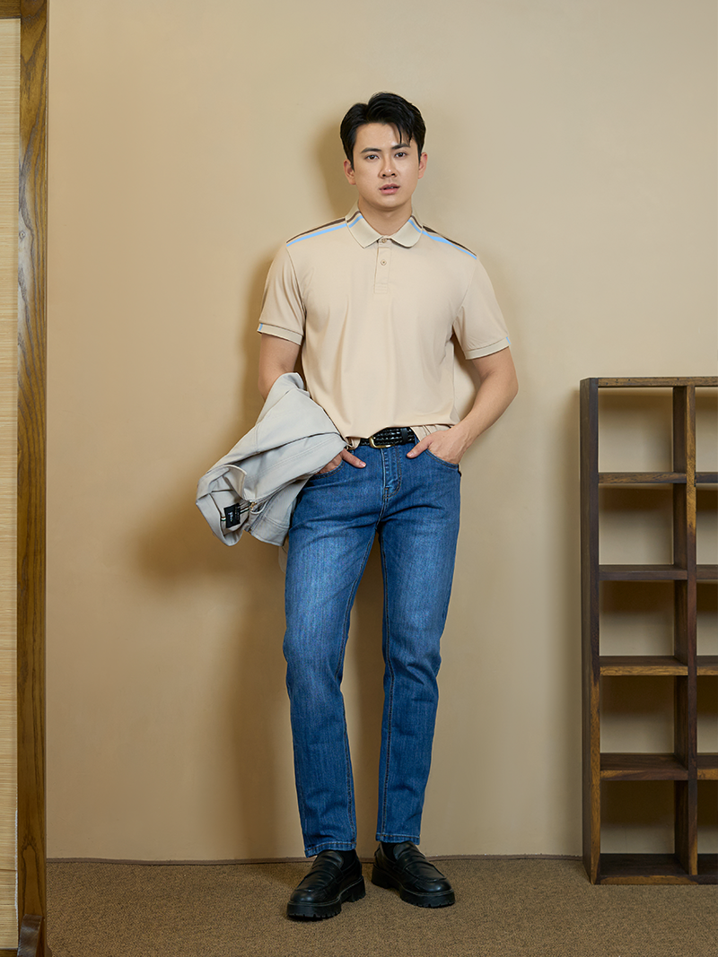 Áo Polo Rayon Phối 2 Sọc Ở Vai Form Regular PO158 Màu Be