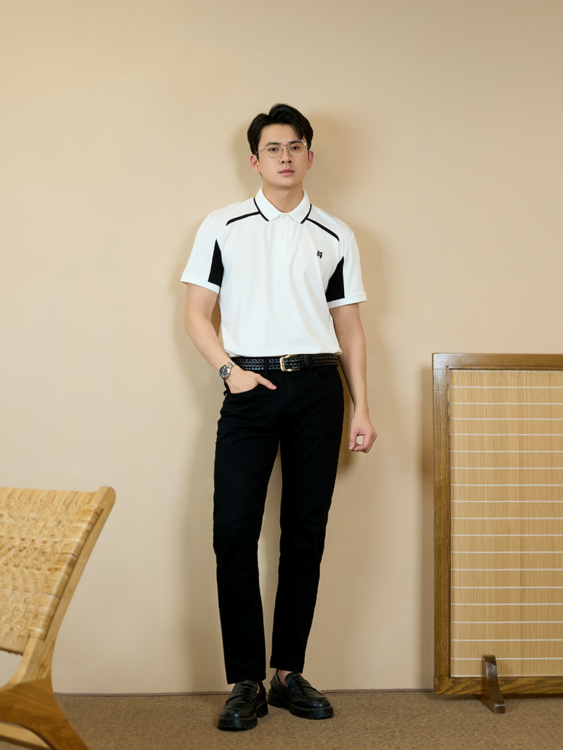 Áo Polo Rayon Rã Phối In Logo M Form Regular PO163 Màu Trắng