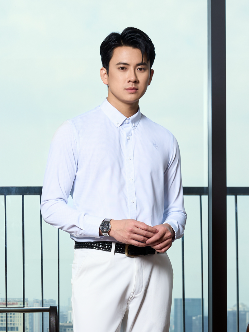 Áo Sơ Mi Caro Hạn Chế Nhăn Wrinkle X Thêu Logo M Ở Ngực Form Slimfit SM175 Caro Xanh Biển