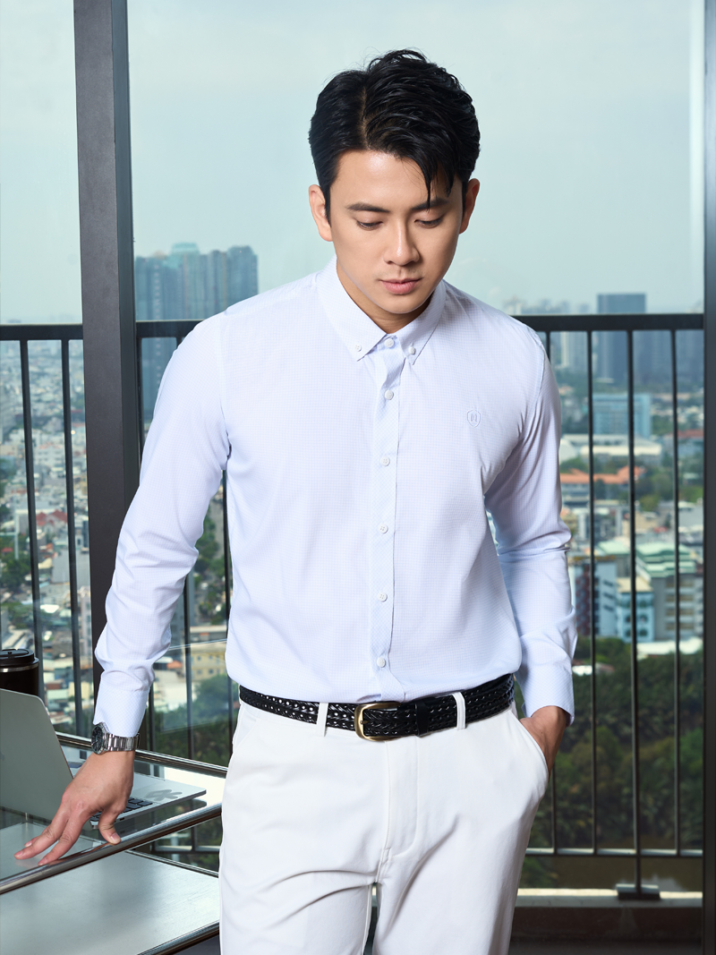 Áo Sơ Mi Caro Hạn Chế Nhăn Wrinkle X Thêu Logo M Ở Ngực Form Slimfit SM175 Caro Xanh Biển