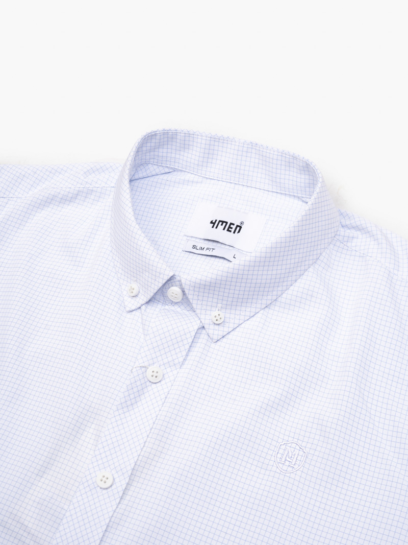 Áo Sơ Mi Caro Hạn Chế Nhăn Wrinkle X Thêu Logo M Ở Ngực Form Slimfit SM175 Caro Xanh Biển