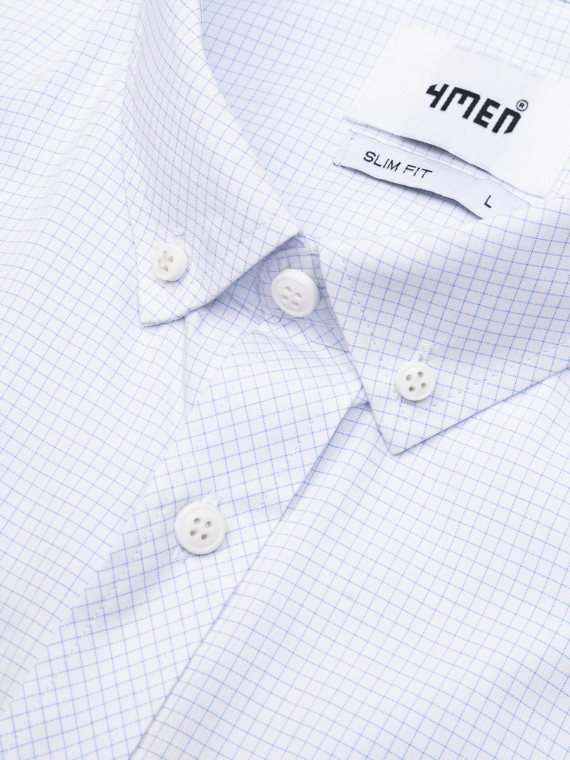 Áo Sơ Mi Caro Hạn Chế Nhăn Wrinkle X Thêu Logo M Ở Ngực Form Slimfit SM175 Caro Xanh Biển