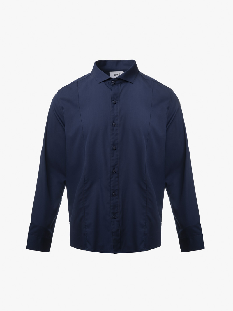 Áo Sơ Mi Diễu Ly Hạn Chế Nhăn Wrinkle X Thêu Peakhour Form Slimfit SM182 Màu Xanh Đen