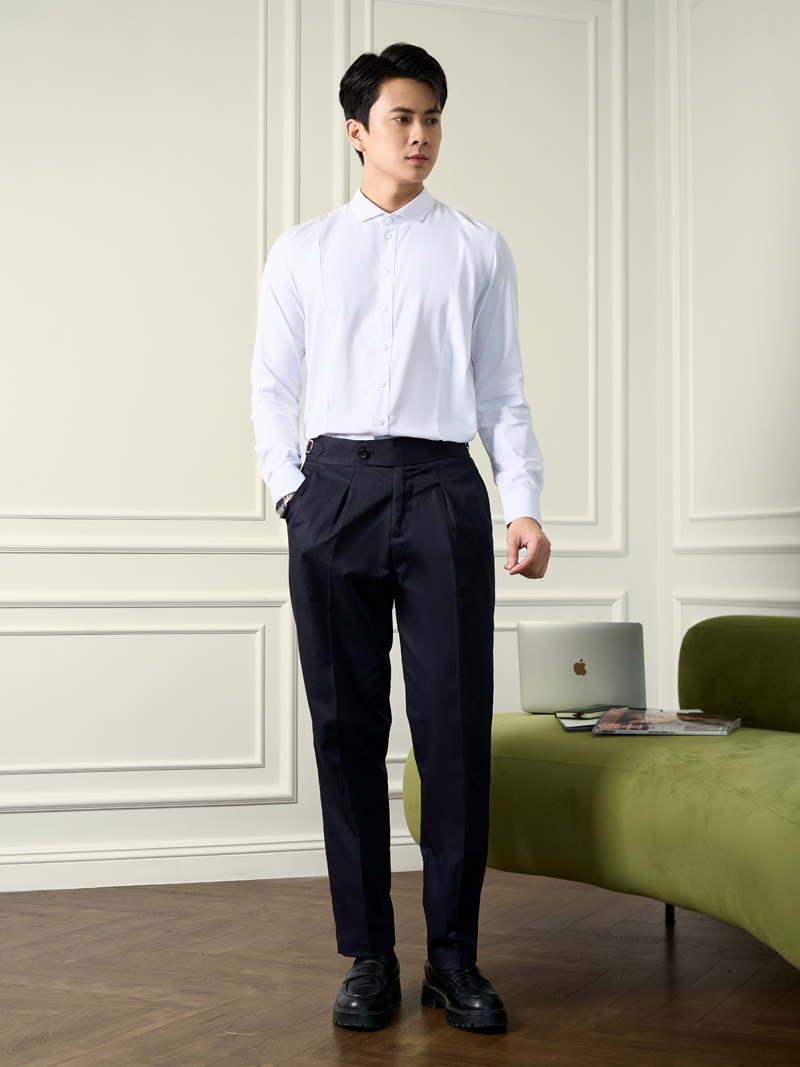 Áo Sơ Mi Diễu Ly Hạn Chế Nhăn Wrinkle X Thêu Peakhour Form Slimfit SM187 Màu Trắng