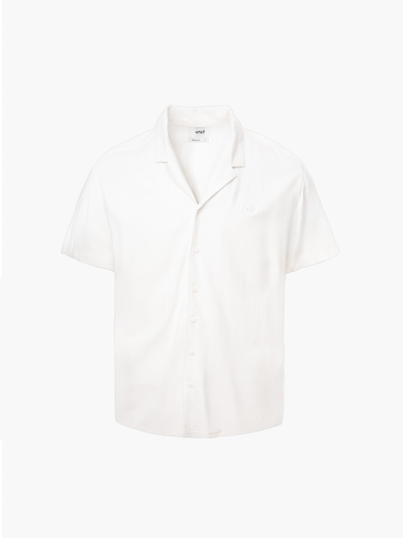 Áo Sơ Mi Linen Trắng Thêu Hình Mỏ Neo 4M Form Regular SM184 Màu Trắng