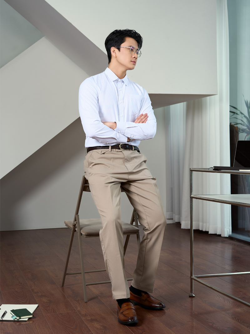 Áo Sơ Mi Sọc Hạn Chế Nhăn Wrinkle X Thêu Chữ M Form Tailored SM177 Sọc Đen