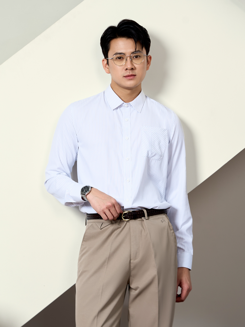 Áo Sơ Mi Sọc Hạn Chế Nhăn Wrinkle X Thêu Chữ M Form Tailored SM177 Sọc Đen