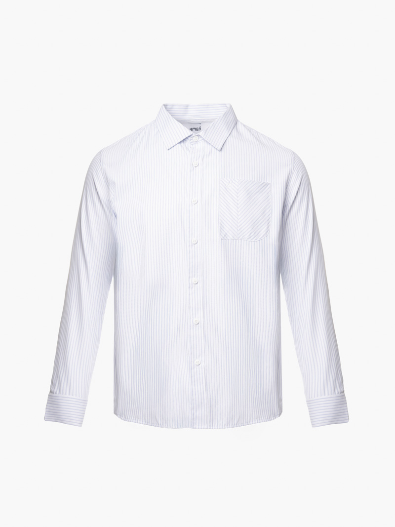 Áo Sơ Mi Sọc Hạn Chế Nhăn Wrinkle X Thêu Chữ M Form Tailored SM177 Sọc Xanh Biển