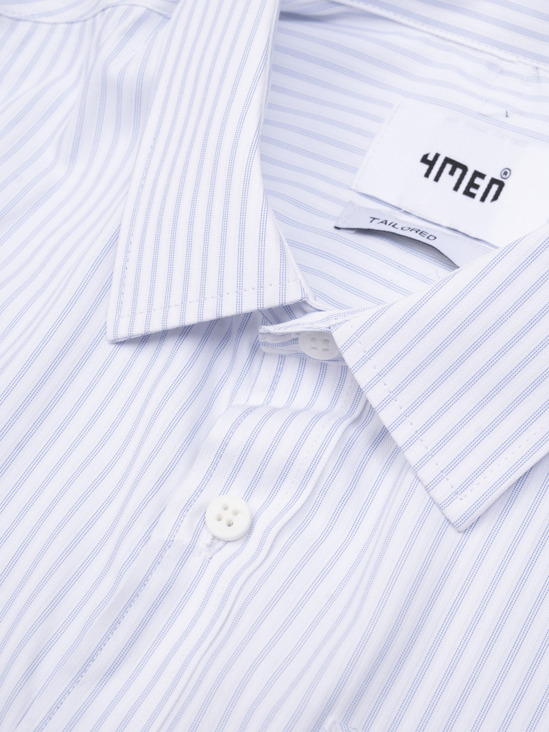 Áo Sơ Mi Sọc Hạn Chế Nhăn Wrinkle X Thêu Chữ M Form Tailored SM177 Sọc Xanh Biển