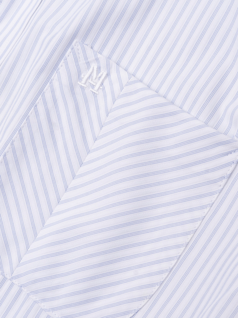 Áo Sơ Mi Sọc Hạn Chế Nhăn Wrinkle X Thêu Chữ M Form Tailored SM177 Sọc Xanh Biển