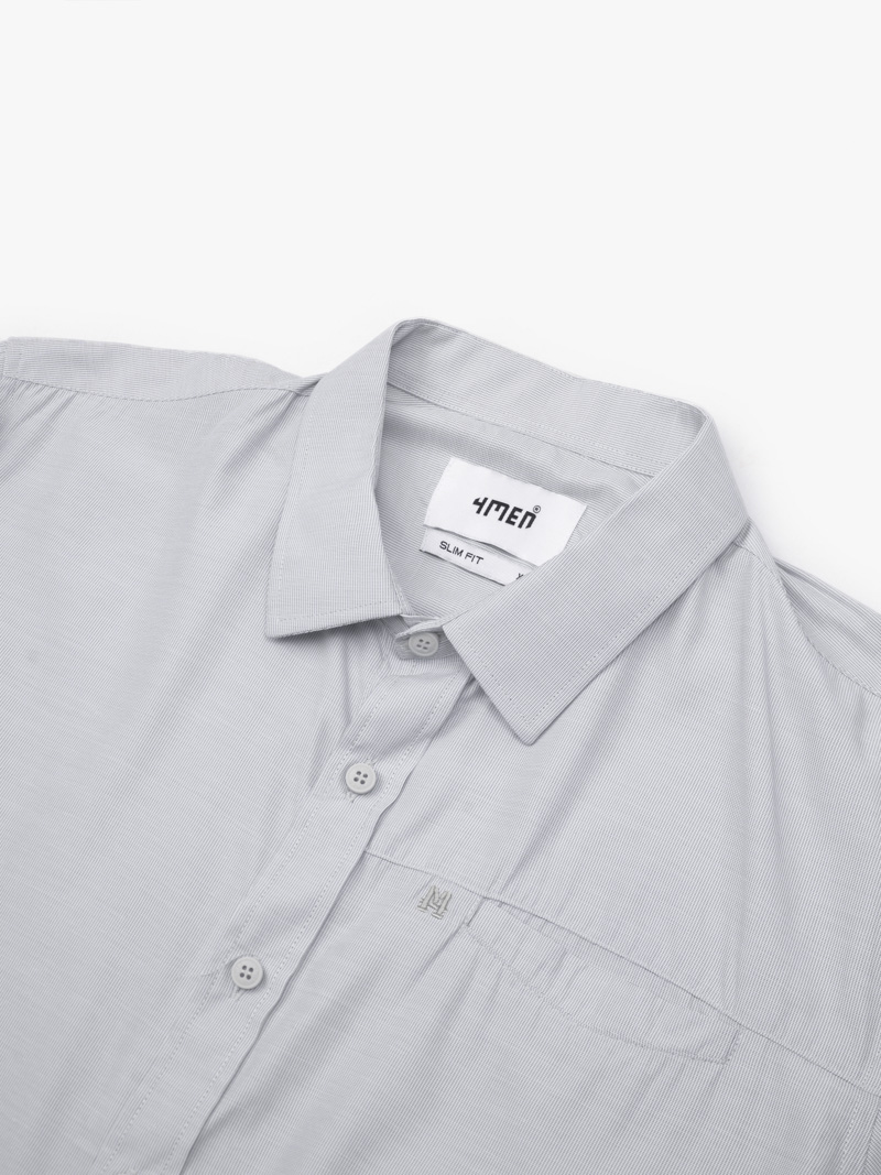 Áo Sơ Mi Sọc Hạn Chế Nhăn Wrinkle X Thêu M Ở Túi Form Slimfit SM174 Sọc Đen
