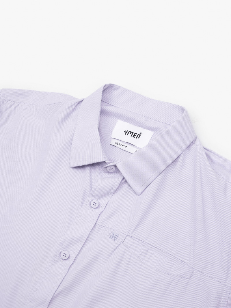 Áo Sơ Mi Sọc Hạn Chế Nhăn Wrinkle X Thêu M Ở Túi Form Slimfit SM174 Sọc Tím