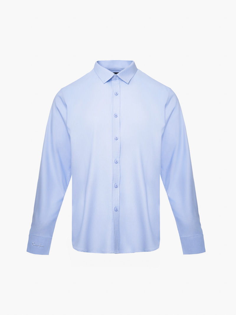 Áo Sơ Mi Trơn Hạn Chế Nhăn Wrinkle X Thêu Peakhour Form Slimfit SM181 Màu Xanh Biển