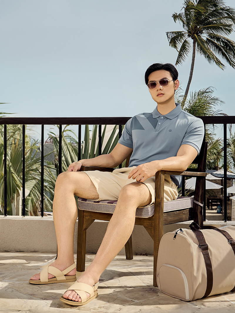 Áo Polo Rayon In Logo Bánh Lái Form Regular PO165 Màu Xanh Đá