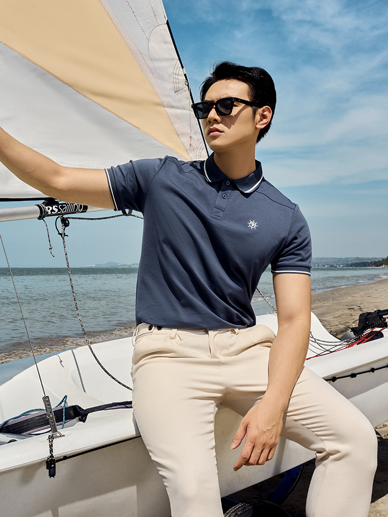 Áo Polo Thêu Bánh Lái 4M Form Slimfit PO156 Màu Xanh Đen