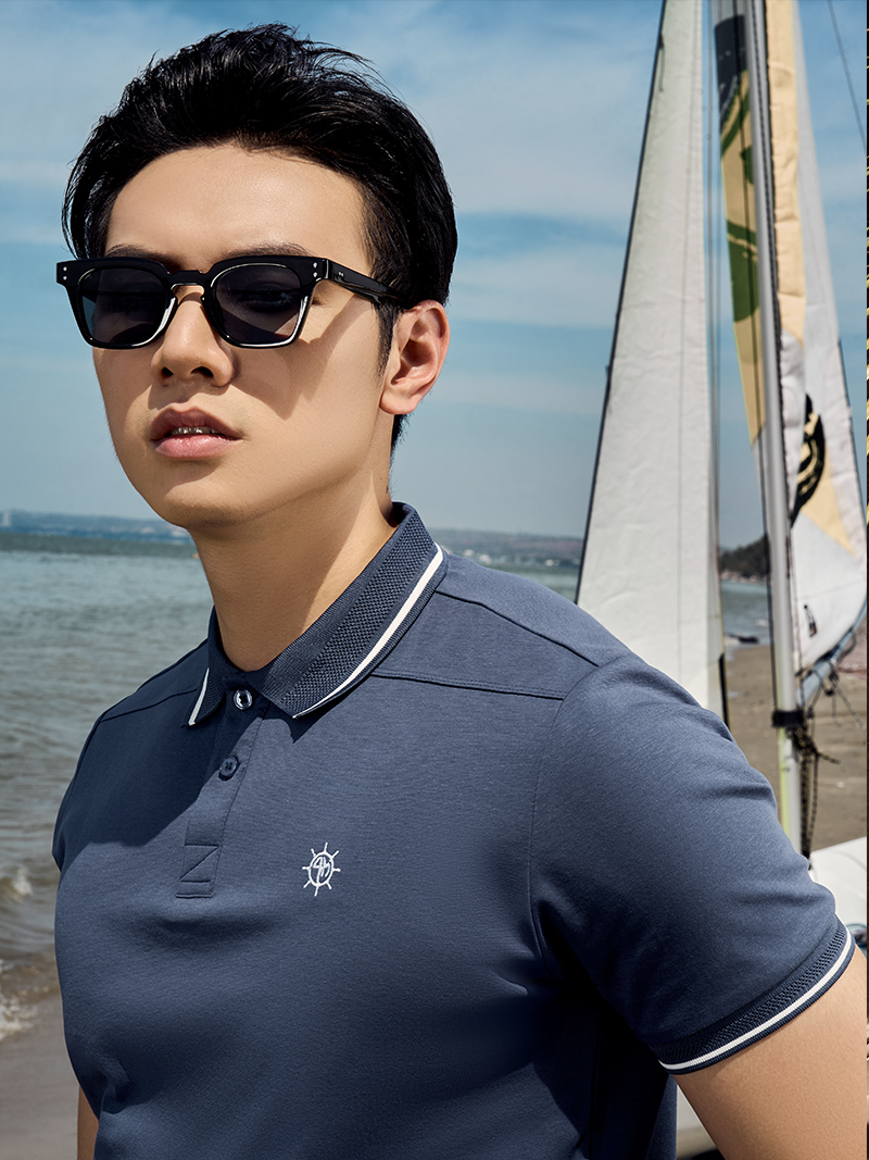 Áo Polo Thêu Bánh Lái 4M Form Slimfit PO156 Màu Xanh Đen