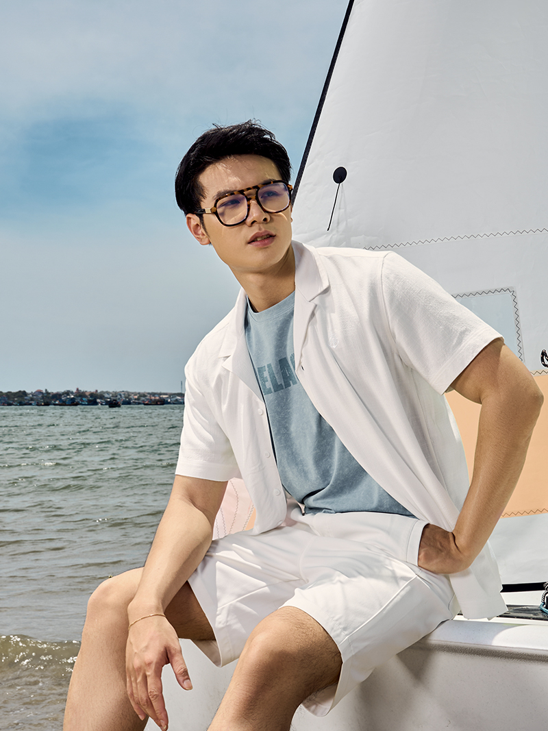 Áo Sơ Mi Linen Trắng Thêu Hình Mỏ Neo 4M Form Regular SM184 Màu Trắng