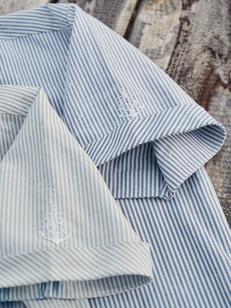 Áo Sơ Mi Oxford Thêu Hình Mỏ Neo 4M Form Regular SM185 Sọc Xanh Biển