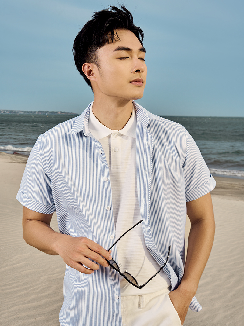 Áo Sơ Mi Oxford Thêu Hình Mỏ Neo 4M Form Regular SM185 Sọc Xanh