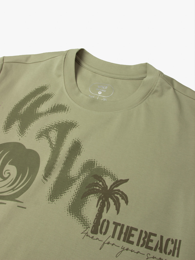 Áo Thun In Chữ Wave To The Beach Form Relax AT174 Màu Rêu