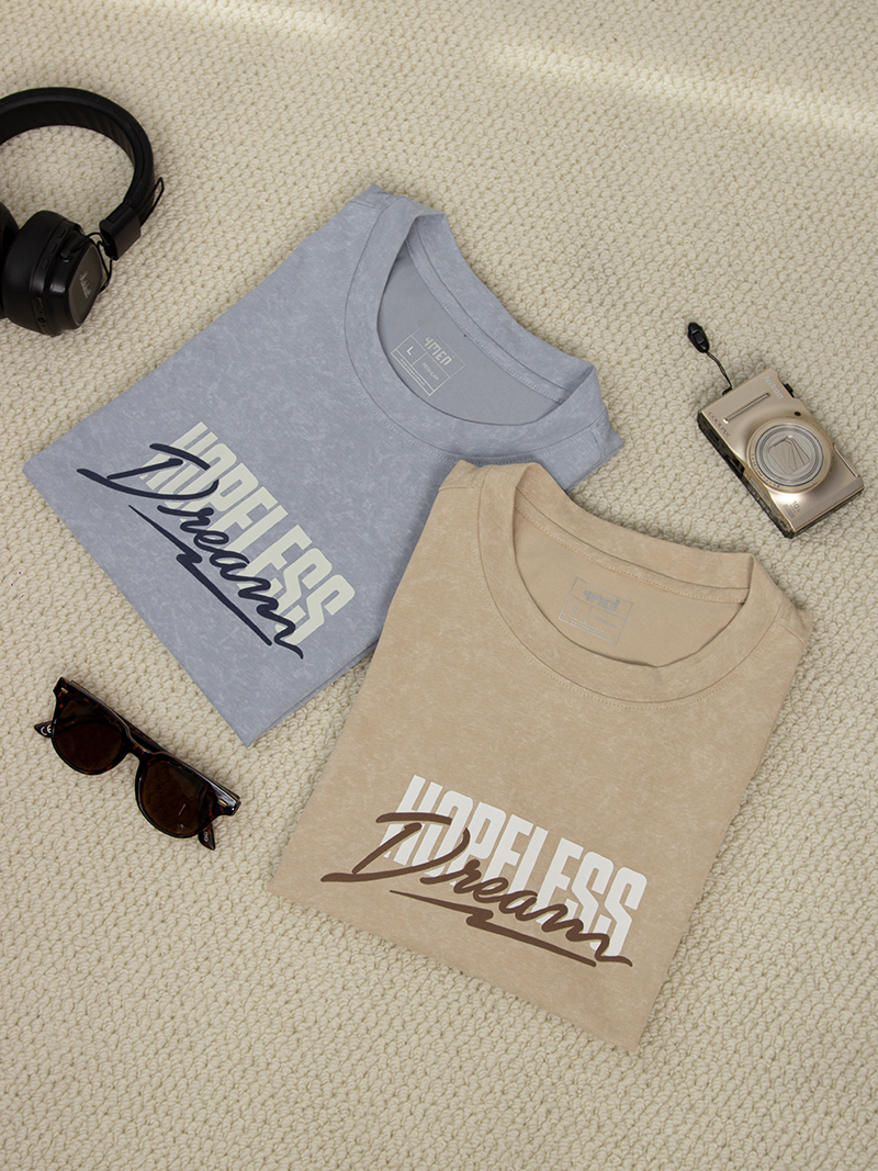 Áo Thun Wash Loang In Chữ Hopeless Dream Form Regular AT172 Màu Be