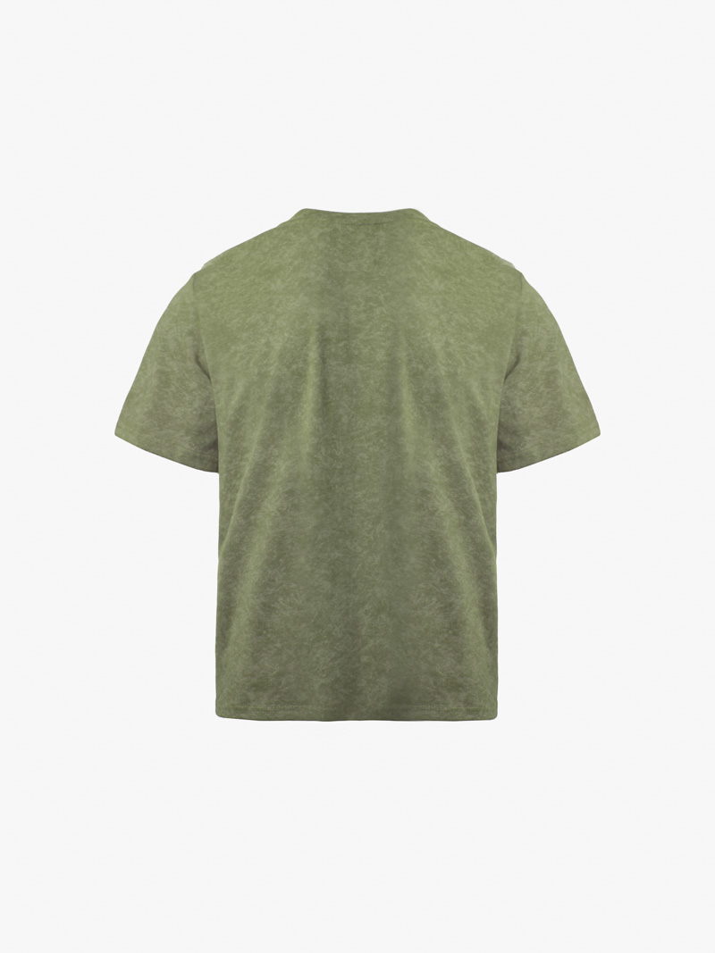 Áo Thun Wash Loang In Hình Lốc Xoáy Form Relax AT173 Màu Rêu