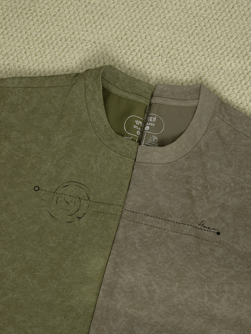 Áo Thun Wash Loang In Hình Lốc Xoáy Form Relax AT173 Màu Rêu