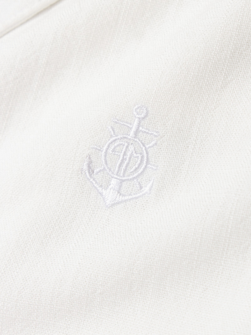 Áo Sơ Mi Linen Trắng Thêu Hình Mỏ Neo 4M Form Regular SM184 Màu Trắng