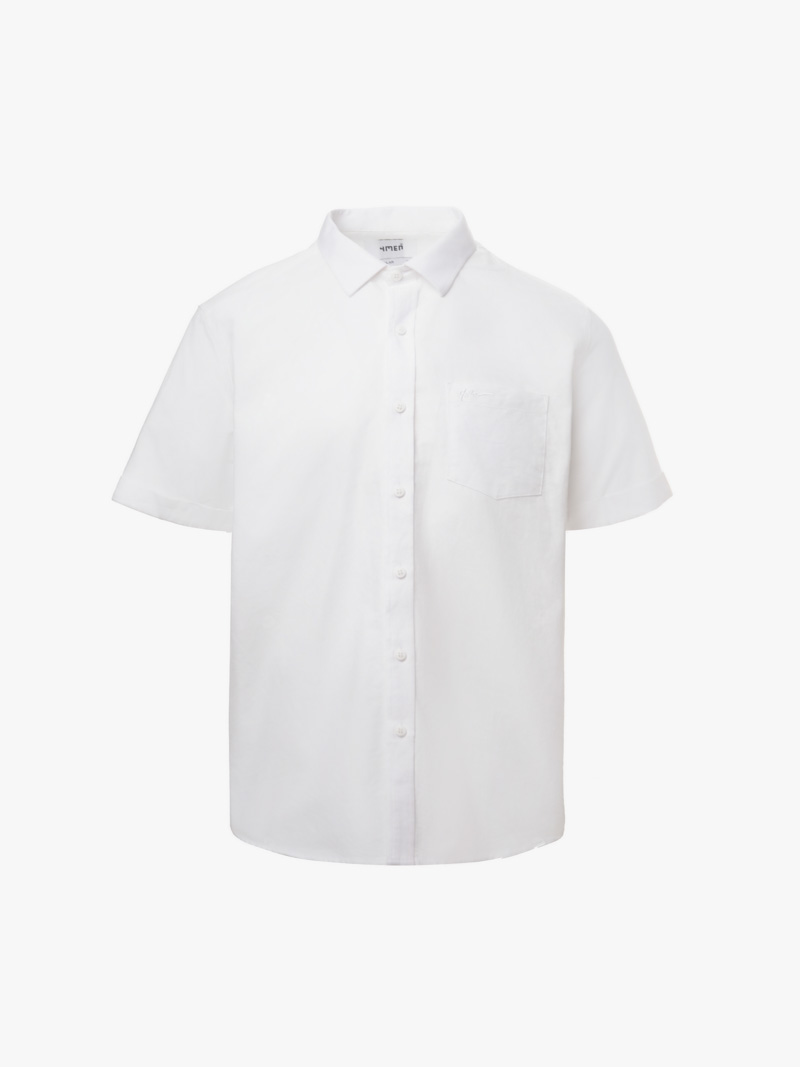 Áo Sơ Mi Tay Ngắn Oxford Thêu 4M Ở Túi Form Regular SM191 Màu Trắng