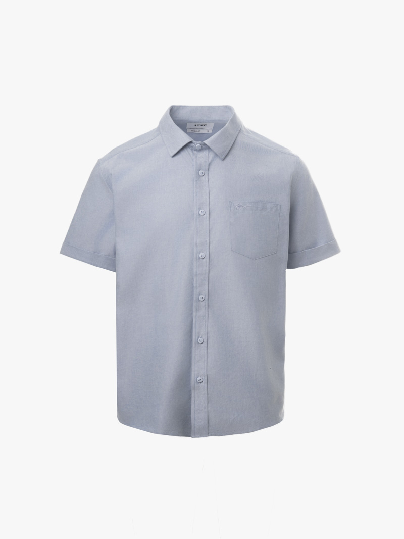Áo Sơ Mi Tay Ngắn Oxford Thêu 4M Ở Túi Form Regular SM191 Màu Xám