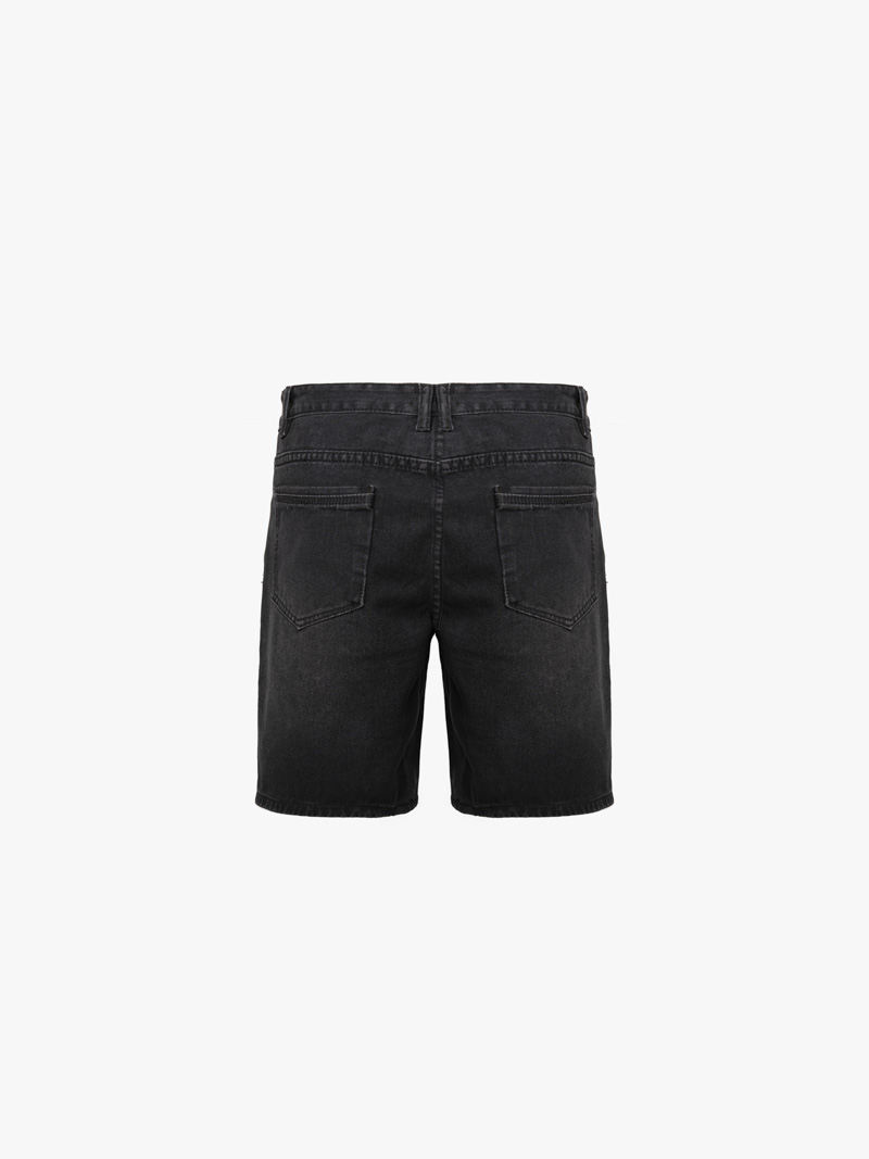Quần Short Jean Thêu Logo Tròn 4M Premium Form Straight QS075 Màu Đen