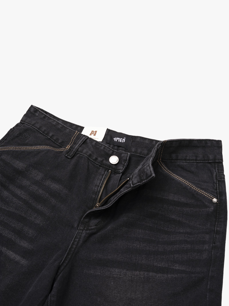 Quần Short Jean Thêu Logo Tròn 4M Premium Form Straight QS075 Màu Đen