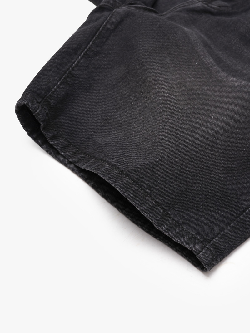 Quần Short Jean Thêu Logo Tròn 4M Premium Form Straight QS075 Màu Đen