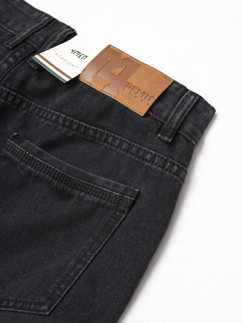 Quần Short Jean Thêu Logo Tròn 4M Premium Form Straight QS075 Màu Đen